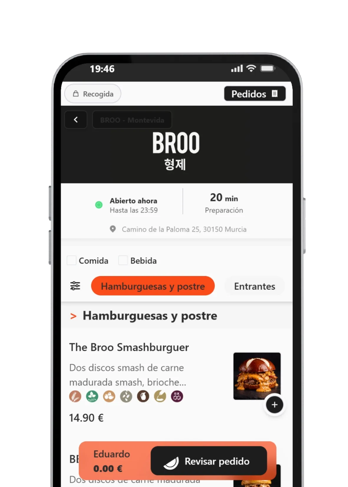 Pedidos para recoger de la hamburguesería BROO Montevida con Lymon