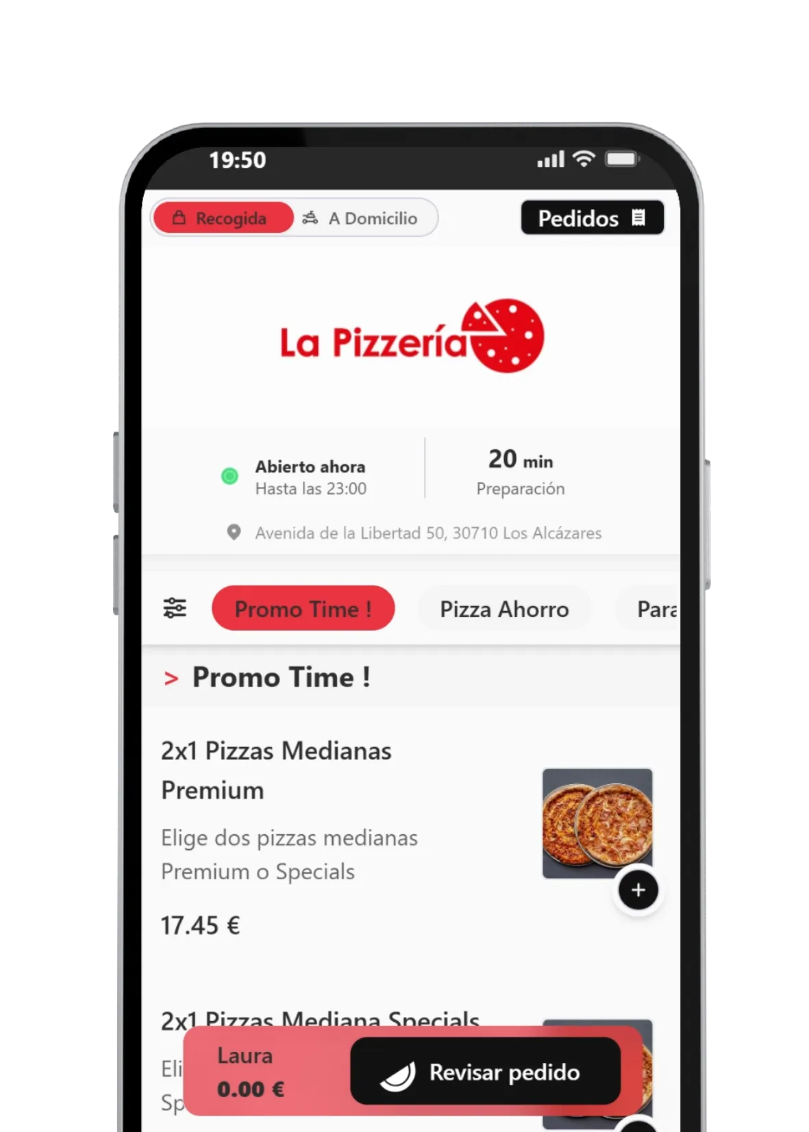 Pedidos para recoger y a domicilio de La Pizzería de Los Alcázares con Lymon