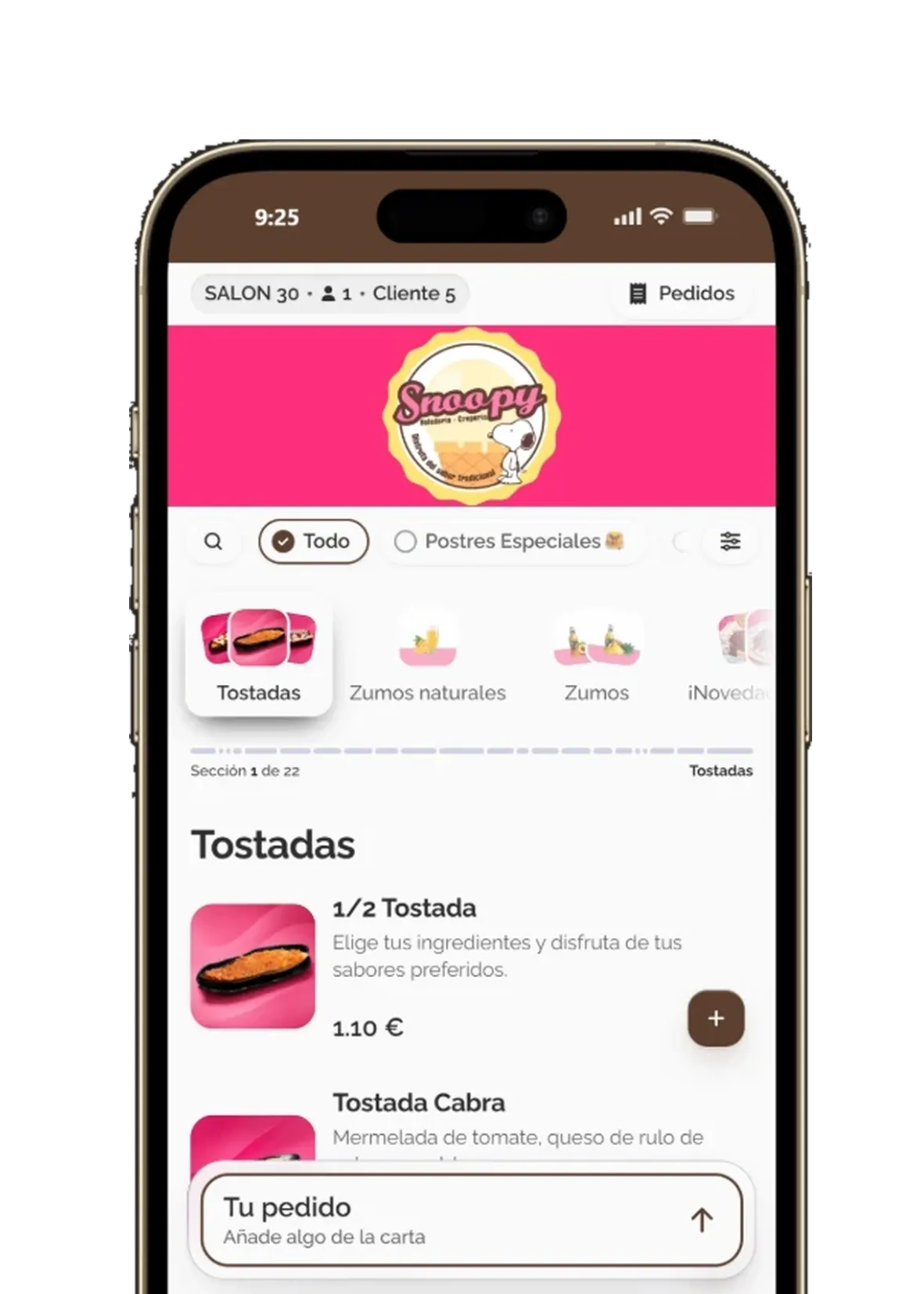 Carta digital de Snoopy Heladería y Crepería con Lymon