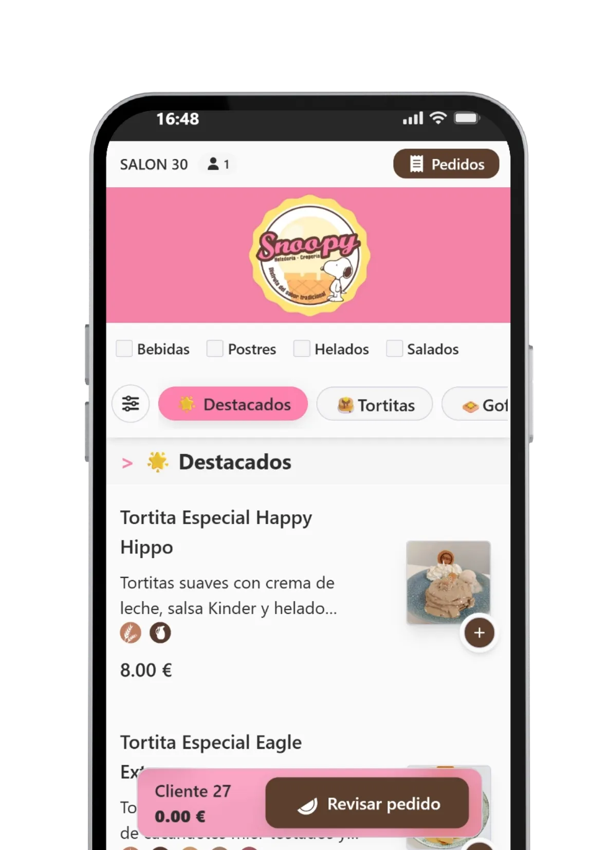 Carta digital de Snoopy Heladería y Crepería con Lymon