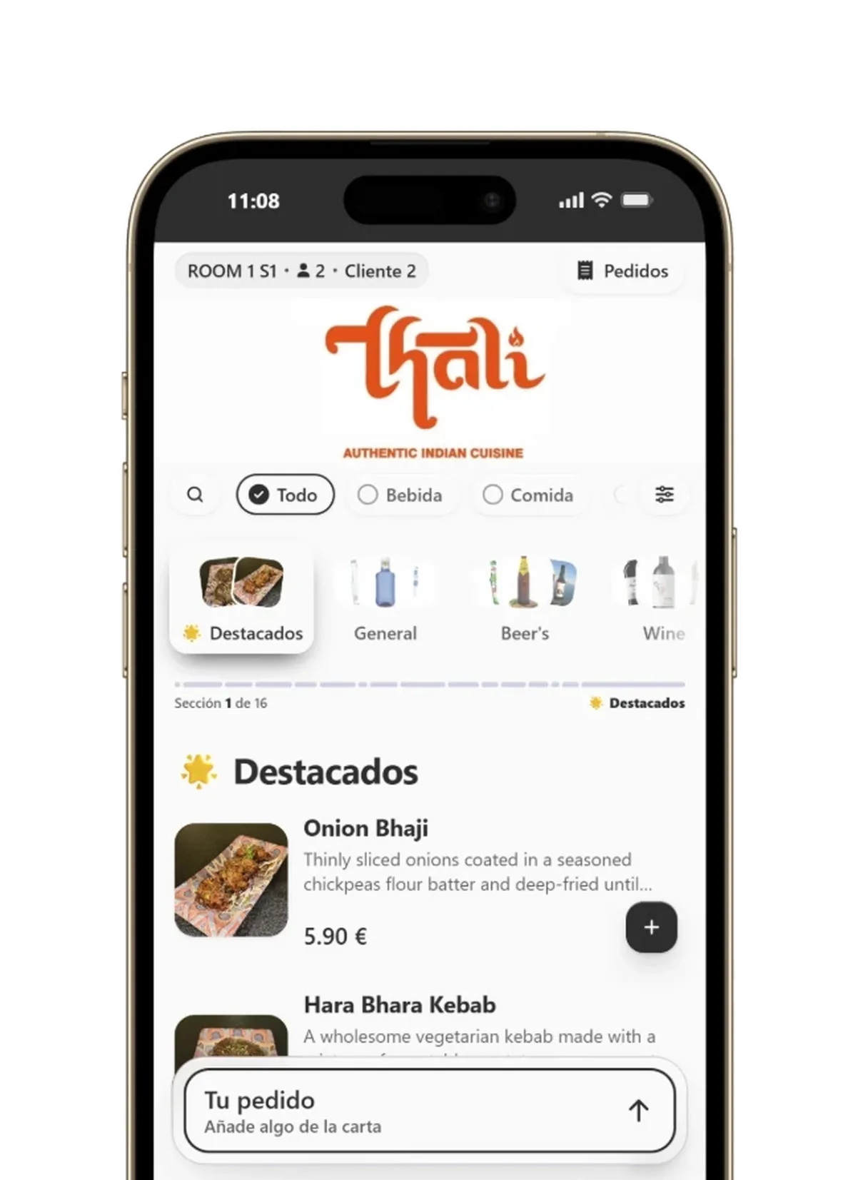 Pedir desde la mesa con QR en el restaurante indio Thali con Lymon